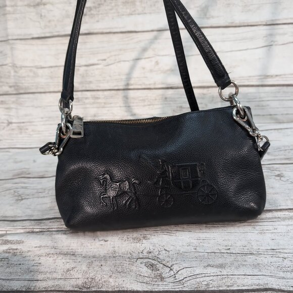 Coach Black Pebbled Leather Crossbody Bag Embossed Horse & Carriage Logo Small - Picture 1 of 10